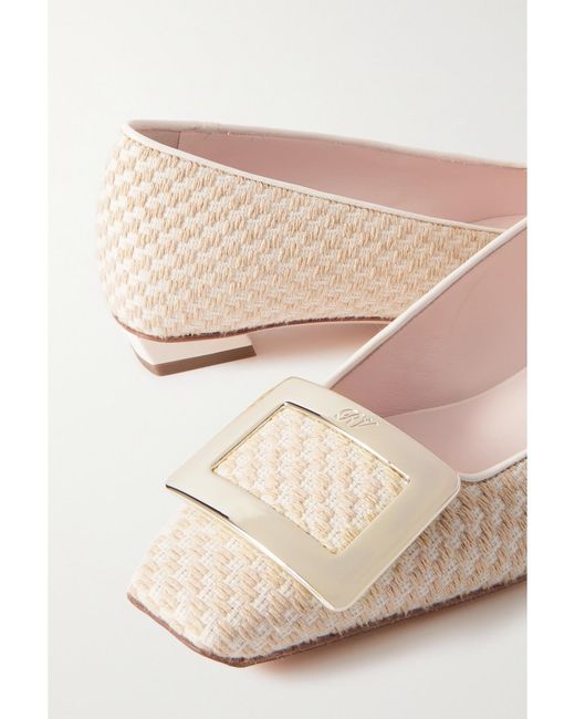 Roger Vivier Natural Belle Vivier Embellished Canvas Flats