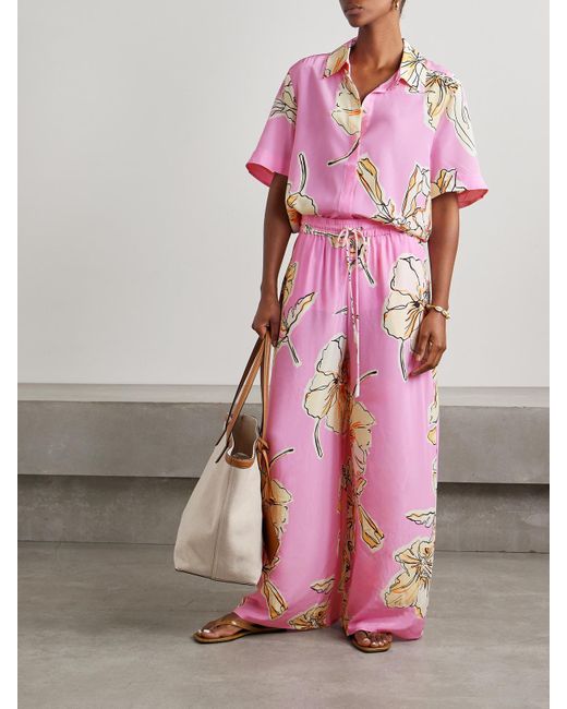 Aje. Pink Mirella Floral-Print Silk Shirt