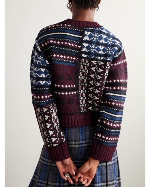 Sea Blue Linea Paneled Fair Isle Merino Wool Cardigan