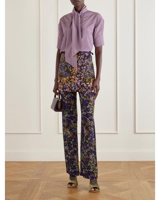 Dries Van Noten Gray Floral-Print Satin Mini Skirt