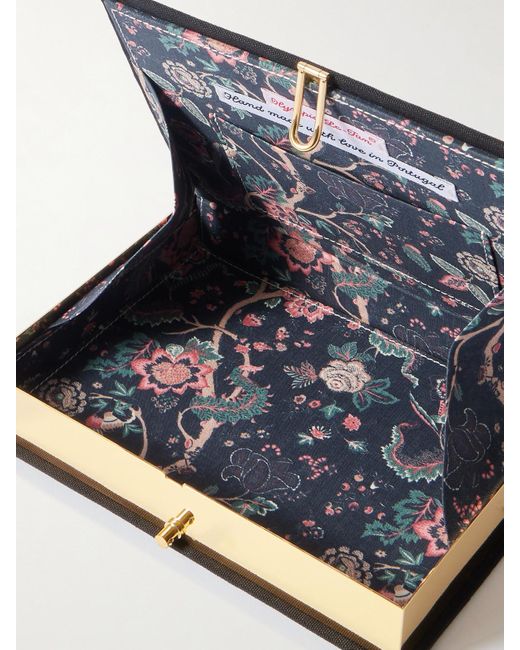 Olympia Le-Tan Black La Vérité Nous Rend Libre Embroidered Canvas Clutch