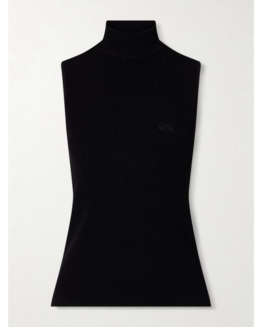 Loewe Black Logo-Embroidered Ribbed-Knit Turtleneck Top