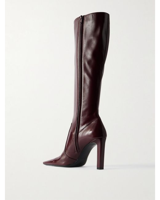 Saint Laurent Brown Francoise Glossed-Leather Knee Boots