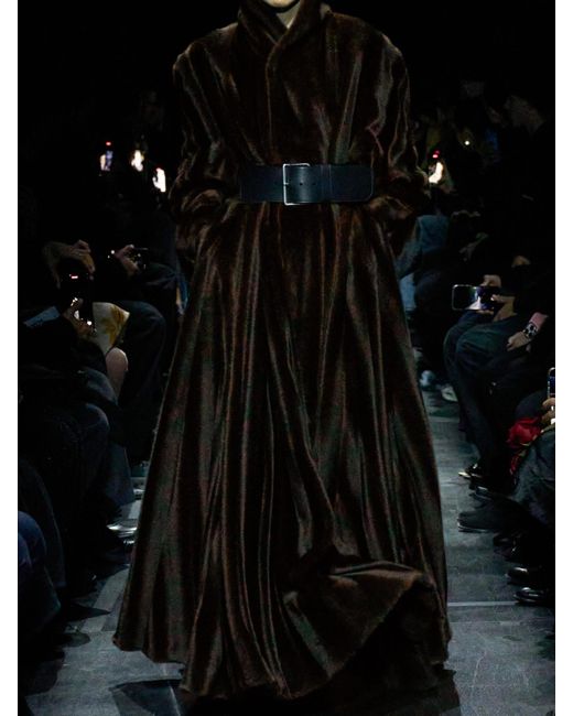 Balenciaga Black Mantel Aus Plüschmaterial Mit Gürtel