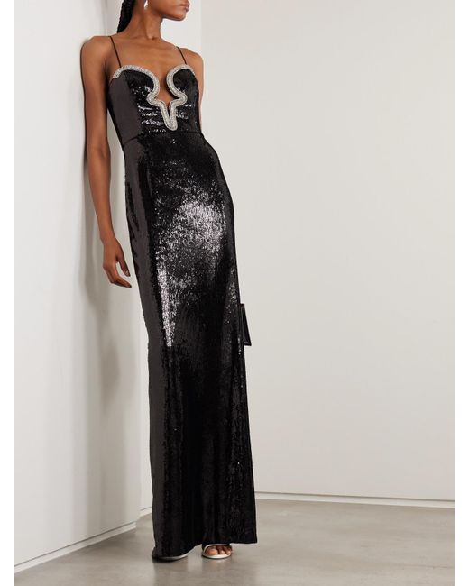 Rebecca Vallance Black Lyra Cutout Embellished Sequined Stretch-Jersey Gown