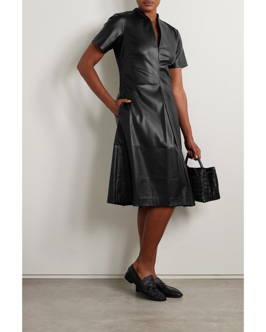 Proenza Schouler Black Ester Pleated Vegan Leather Midi Dress