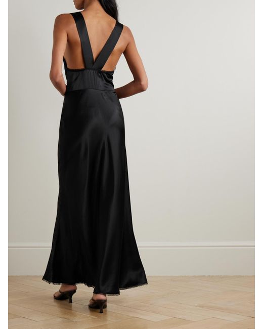Robe Longue En Satin De Soie À Finitions En Dentelle Et À Découpe Aries Sir en coloris Black