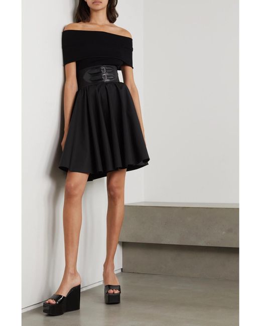 Alaïa Black Archetypes Belted Leather-Trimmed Cotton-Poplin Skirt