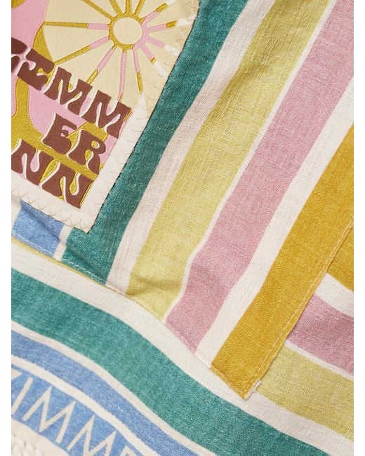 Zimmermann Multicolor Everley Sommermantel Aus Gestreiftem Baumwoll-Voile Mit Fransen Und Bindegürtel