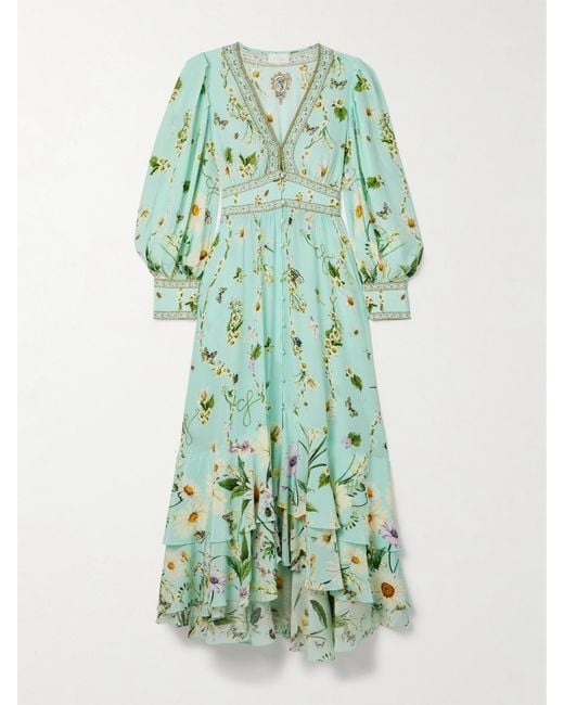 Camilla Green Crystal-Embellished Printed Silk Crepe De Chine Maxi Dress