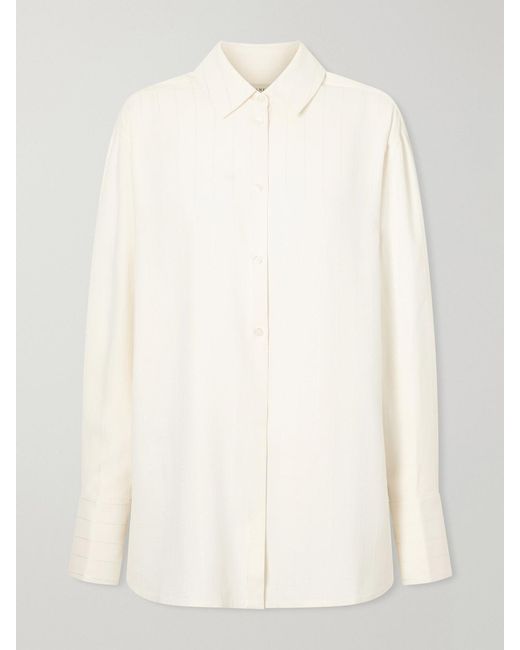 Kallmeyer Natural Mollie Sequin-Embellished Striped Twill Shirt