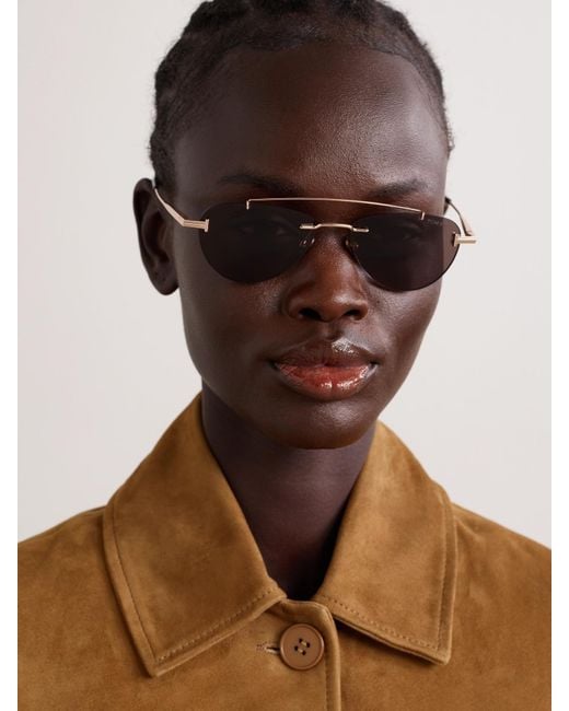 Tom Ford Gray Astor Rimless Aviator-Style-Tone Sunglasses