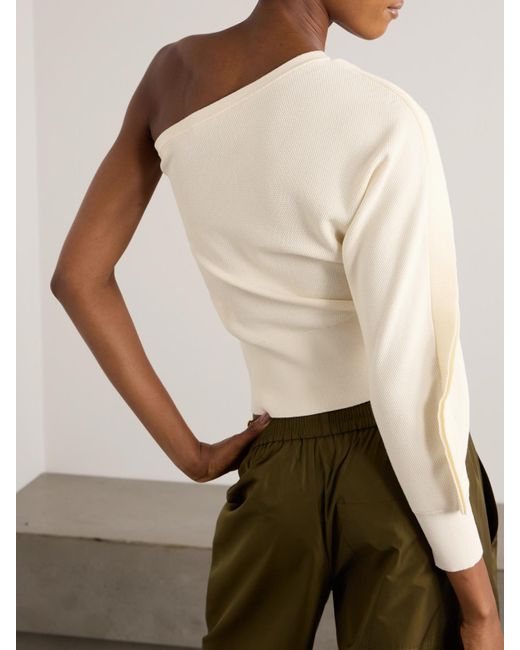 Max Mara Natural Markus One-Shoulder Ruffled Knitted Top