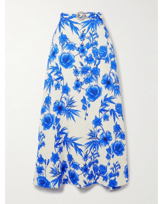 Borgo De Nor Blue Bellamy Maxirock Aus Brokat Aus Einer Baumwollmischung Mit Blumenprint Und Gürtel
