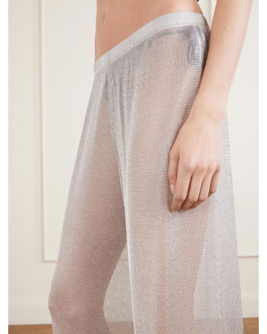 Staud White Ali Metallic Knitted Wide-Leg Pants