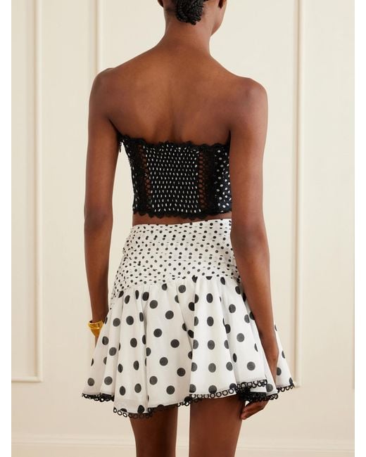 Charo Ruiz Black Fiare Cropped Embroidered Polka-Dot Cotton-Blend Top