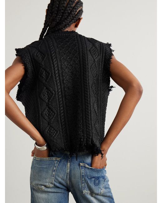 Pull Sans Manches En Coton Enduit À Mailles Torsadées Effet Vieilli R13 en coloris Black