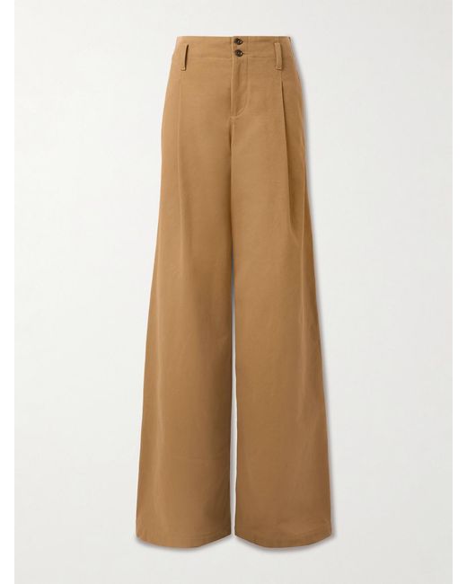 Chloé Natural Pleated Garment-Dyed Cotton-Canvas Straight-Leg Pants