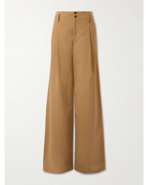 Pantalon Droit En Toile De Coton À Plis Chloé en coloris Natural