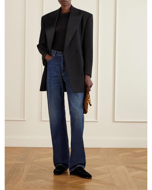 Saint Laurent Black Le Loafer 05 Cassandre-Embellished Suede Loafers