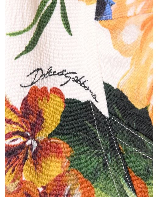 Dolce & Gabbana White Cropped Poplin-Trimmed Floral-Print Crepon Bustier Top