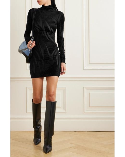 Mugler Black Minikleid aus chenille mit stehkragen