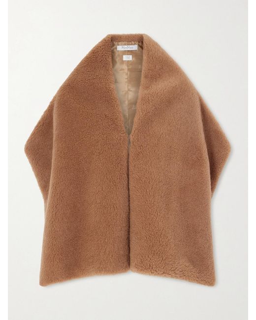 Max Mara Brown Camel Hair And Silk-Blend Fleece Scarf