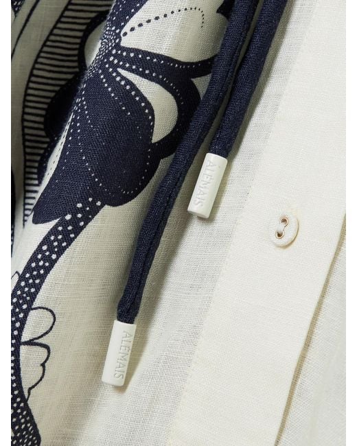 ALÉMAIS Blue Mickey Belted Printed Linen-Gauze Maxi Shirt Dress