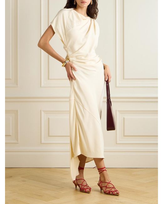 Proenza Schouler White Hallie Draped Ruched Twill Midi Dress
