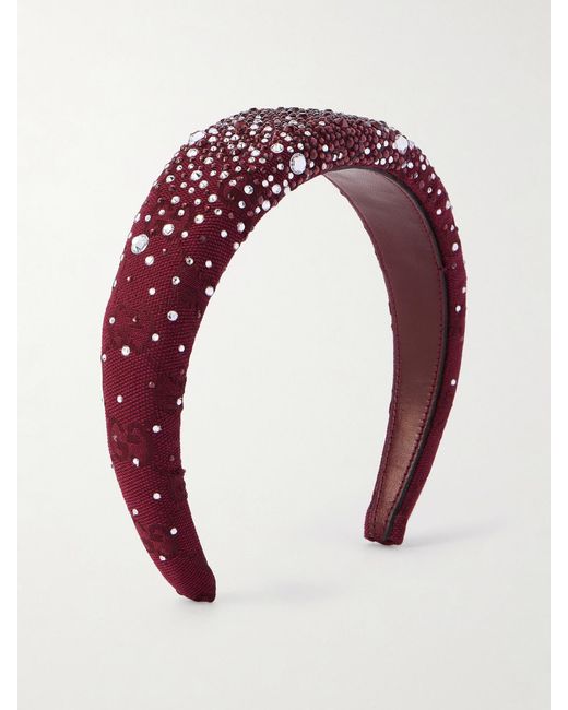 Gucci Red Ruth Crystal-Embellished Padded Cotton-Blend Jacquard Headband
