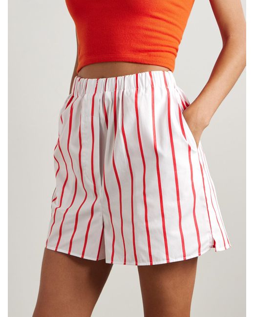 Frankie Shop Red Shorts Aus Gestreifter Baumwollpopeline