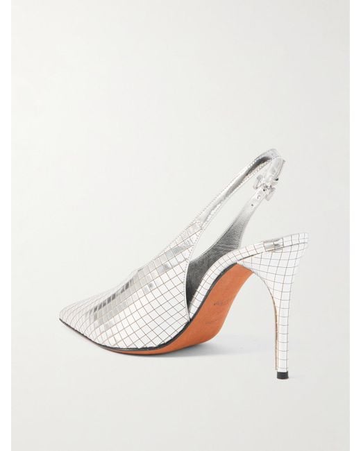 Alaïa White Escarpin 90 Mirrored-Leather Slingback Pumps