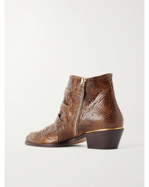 Chloé Brown Susan Studded Leather Ankle Boots