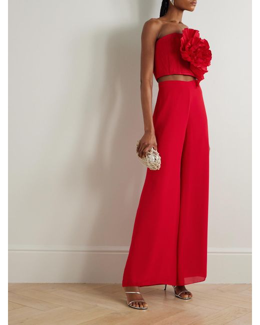 ANDRES OTALORA Red Kali Chiffon Wide-Leg Pants