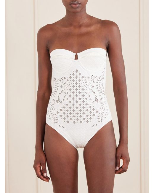 Zimmermann White Indra Floral-Embroidered One-Piece