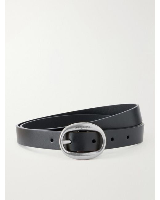 Saint Laurent Black Logo-Engraved Leather Belt