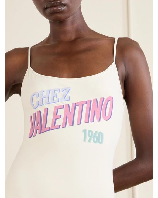 Valentino Garavani Pink Logo Print Swimsuit