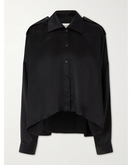 Khaite Black Bodine Silk-Satin Shirt