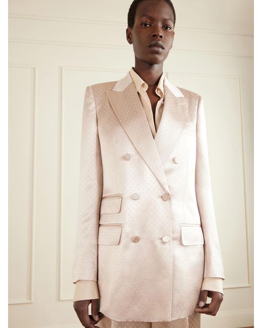 Tom Ford Natural Double-Breasted Polka- Dot Satin Blazer