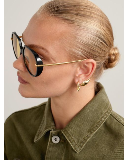 Bottega Veneta Metallic Drop Round-Frame Acetate And-Tone Sunglasses