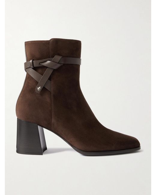 Jimmy Choo Brown Lawton 65 Leather-Trimmed Suede Ankle Boots