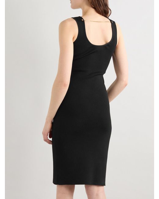 Bottega Veneta Black Chain-Embellished Ribbed-Knit Dress