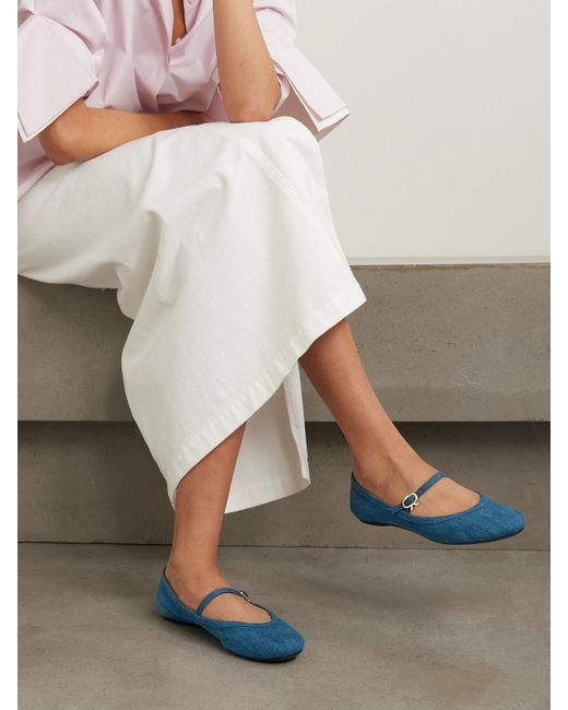 Gianvito Rossi Blue Carla Denim Mary Jane Ballet Flats