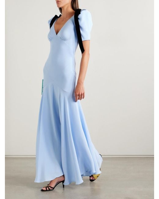 Rodarte Blue Robe Aus Seiden-Crêpe Mit Samtschleifen