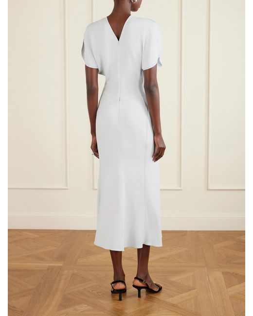 Victoria Beckham White Gathered Crepe Midi Dress