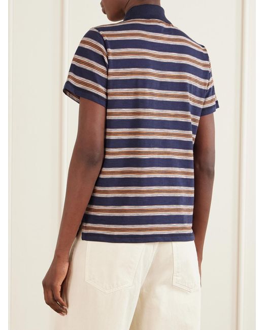 Moncler Blue Logo-Appliquéd Striped Cotton Polo Shirt