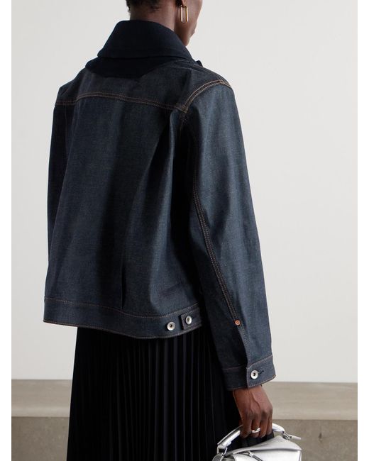 Sacai Blue Doppelreihige Jeansjacke Mit Wolleinsatz