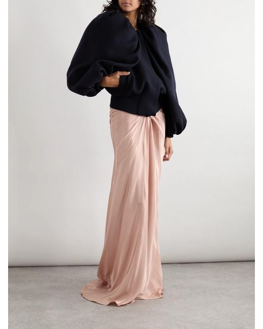 Dries Van Noten Pink Maxirock Aus Glänzendem Seiden-Jacquard Mit Twist-Detail Und Falten