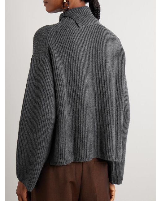 Joseph Blue Ribbed Wool, Silk And Cashmere-Blend Turtleneck Sweater