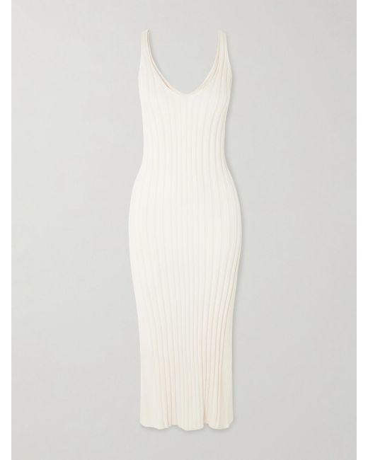 arch4 White Tenby Ribbed Cotton, Silk And Cashmere-Blend Midi Dress